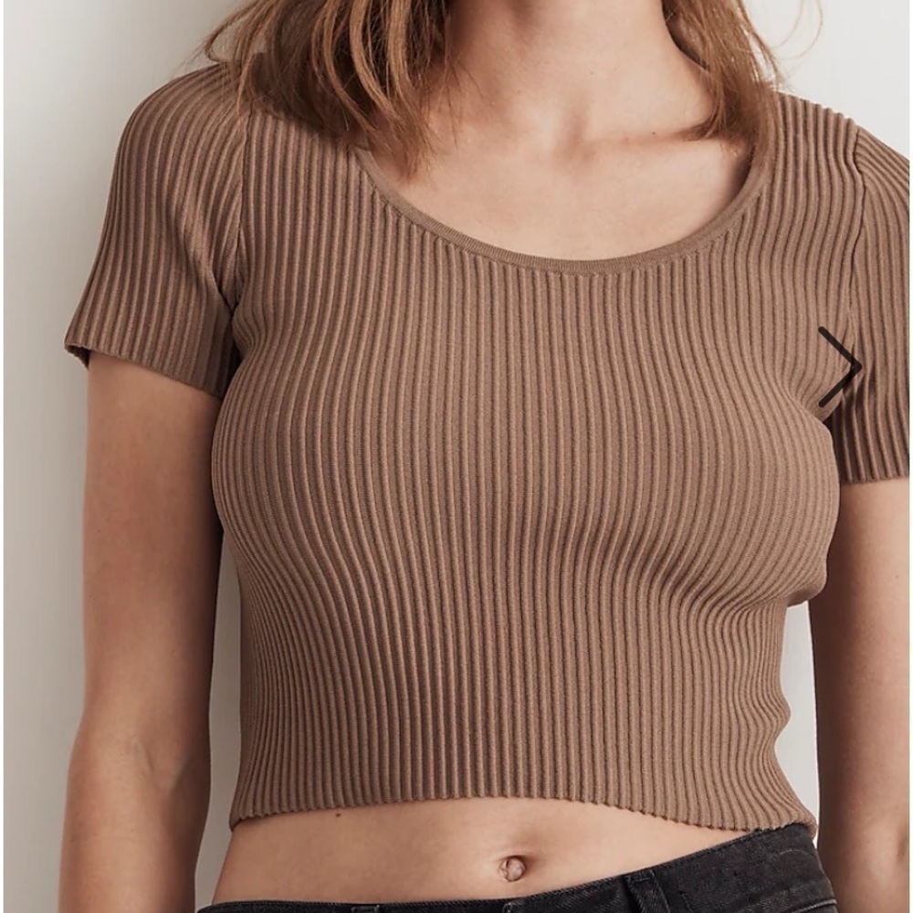 Madewell Ottoman Ribbed Crop Sweater Tee Brown XS - Picture 8 of 8